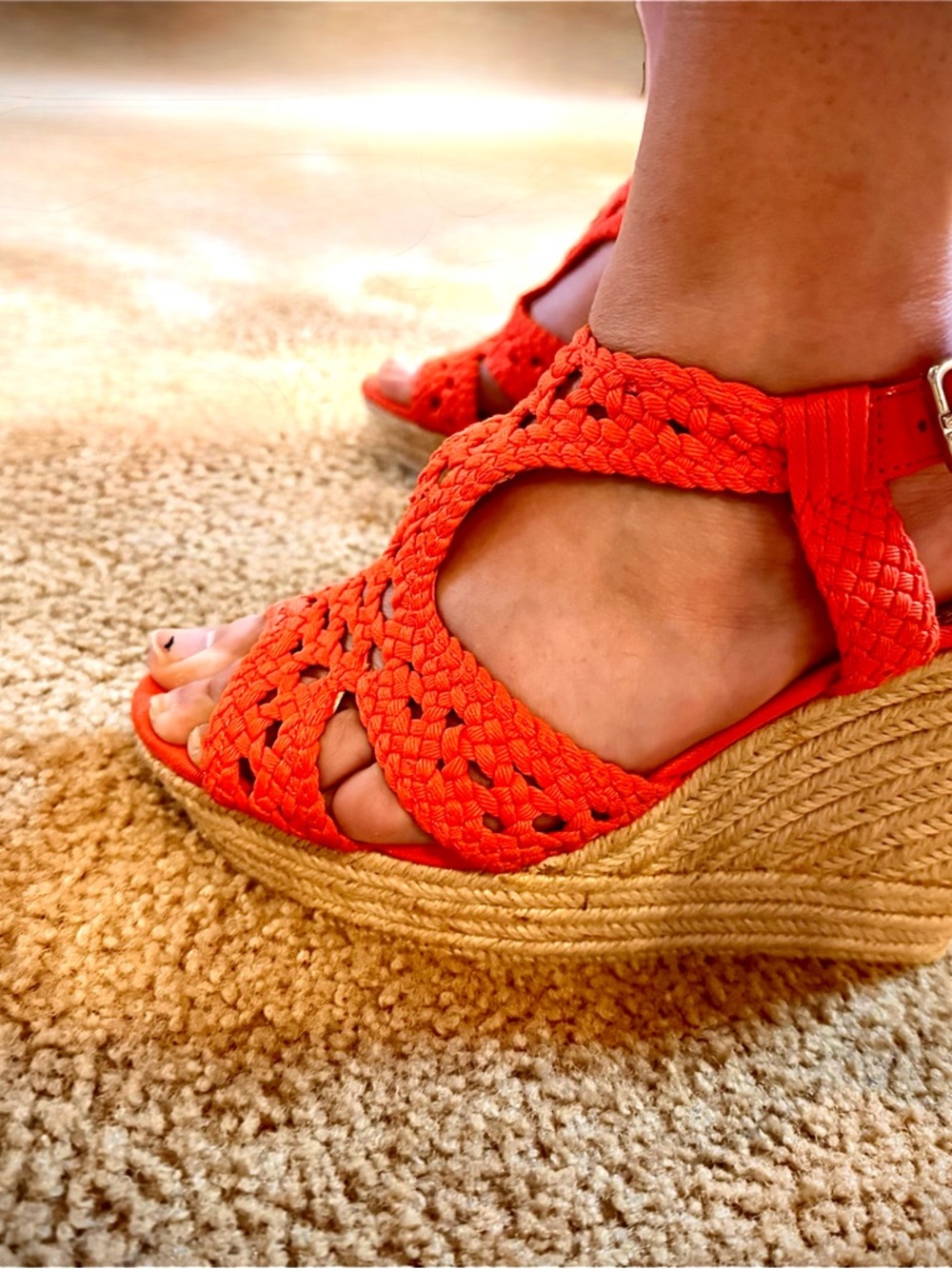 Women's Braided Espadrille Wedge Sandals - Red